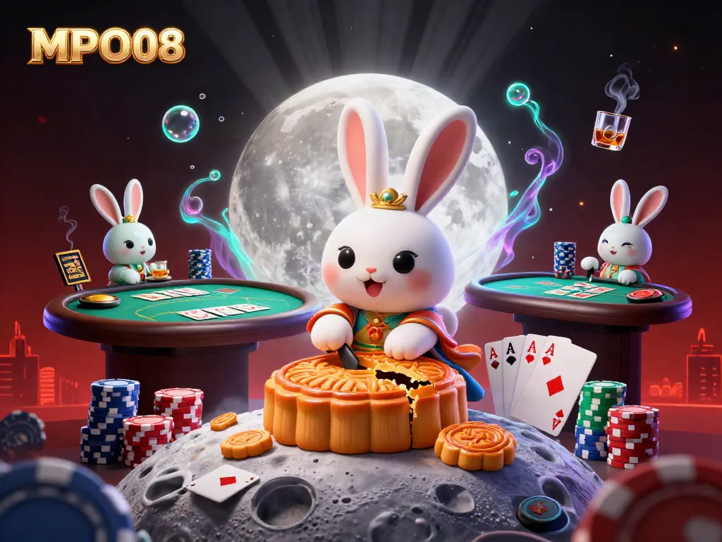 Engage with MPO08's thrilling atmosphere featuring a moon rabbit and poker chips.