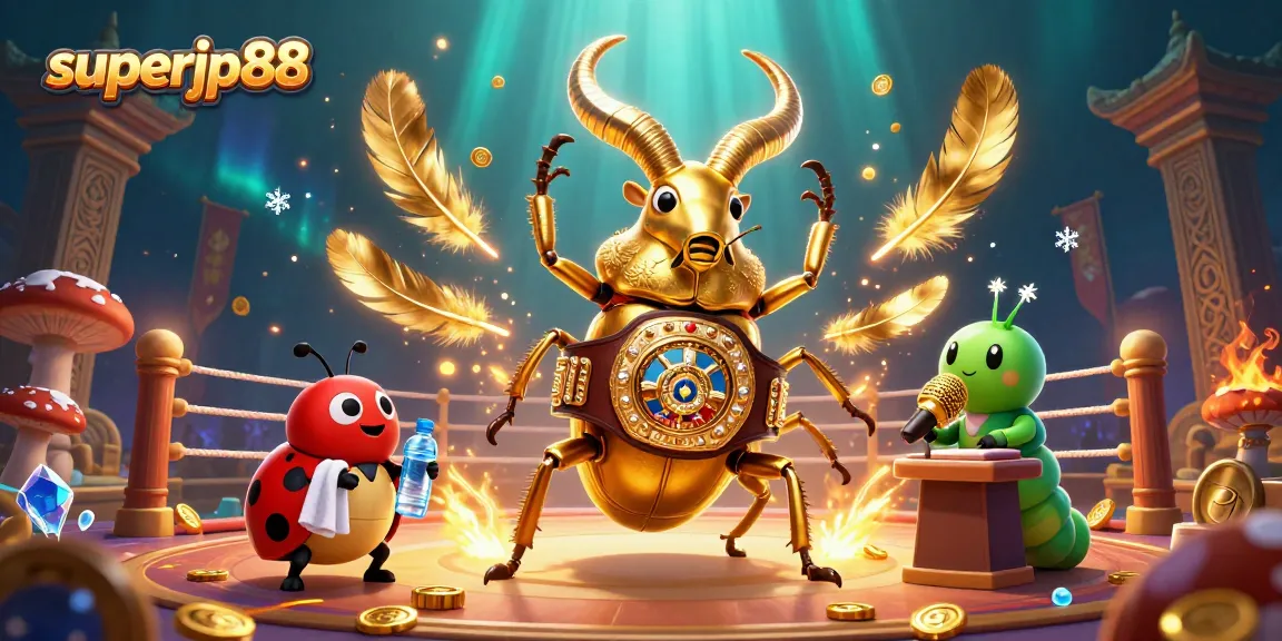 Engage with superjp88 as a golden stag beetle fights on a dynamic casino stage.