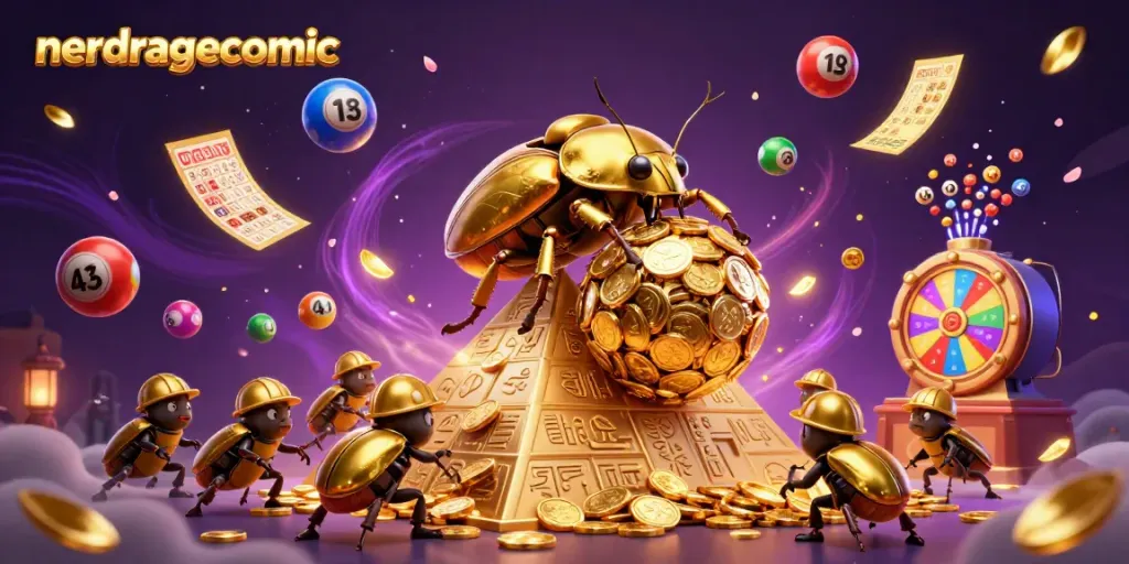 Menangkan hadiah besar dengan kolaborasi beetle emas di nerdragecomic dalam suasana kasino.