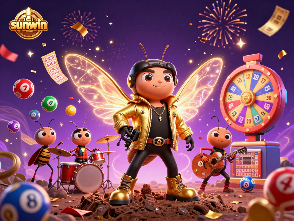 Engage in thrilling entertainment at sunwin with a vibrant lottery celebration featuring colorful balls and energetic characters.