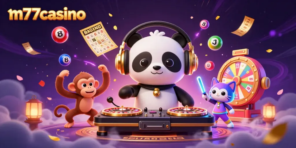 m77casino mempersembahkan DJ panda, monyet breakdance, dan kucing rave dalam suasana kasino meriah
