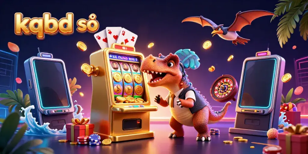Experience exciting kqbd số action as a dinosaur heads for jackpot coins amidst vibrant casino elements.