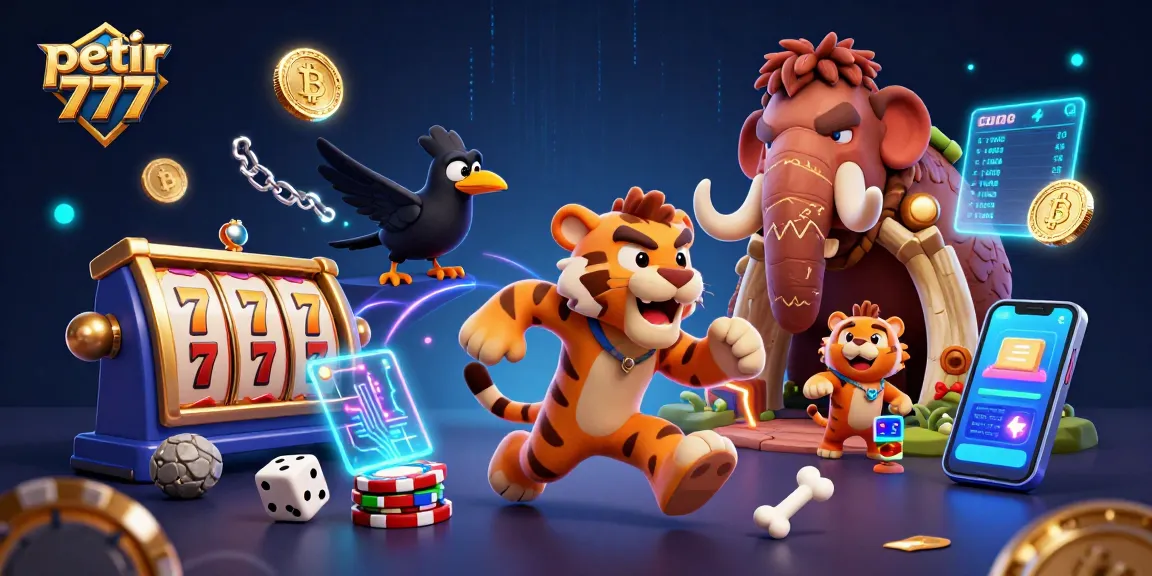 Experience vibrant gaming with petir 777 in a dynamic prehistoric casino scene.