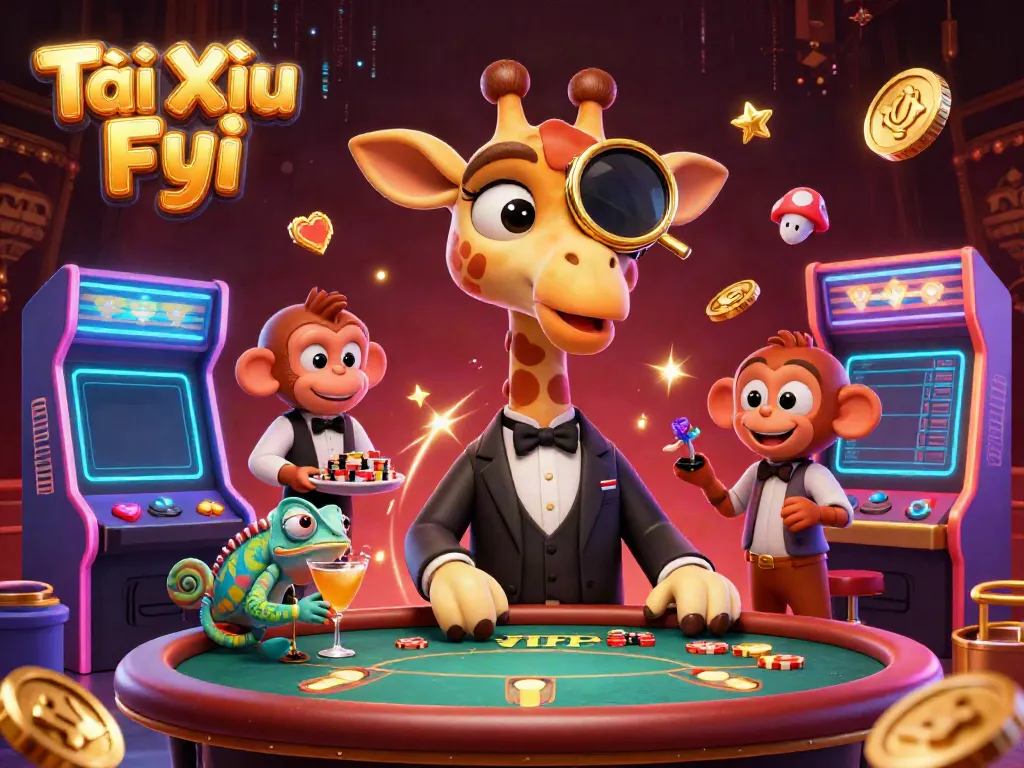 Experience excitement with Tài Xỉu Fyi in a vibrant, casino-themed digital illustration.