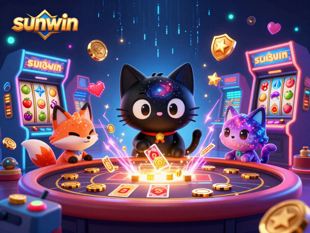Experience thrilling casino action at sunwin with a cosmic cat and colorful gaming elements.