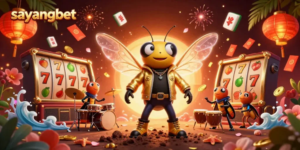 Experience winning moments at sayangbet with a vibrant 3D casino scene showcasing fun characters.