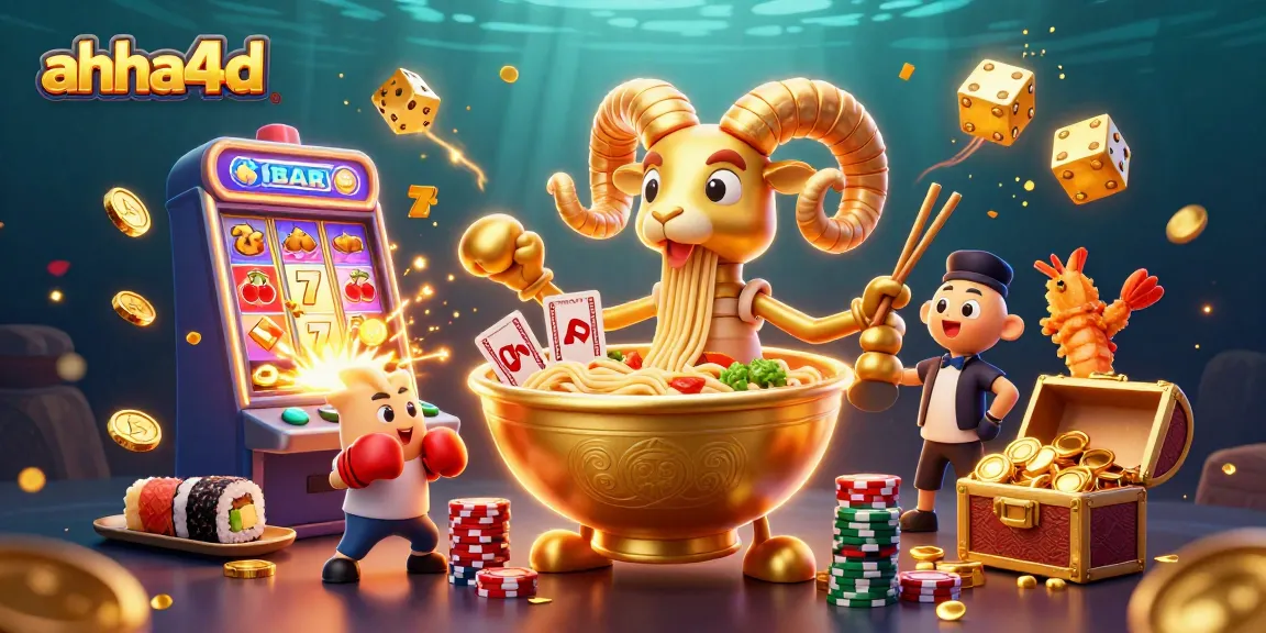 ahha4d showcases a vibrant 3D illustration of a rambunctious casino scene with unique characters and dynamic elements.