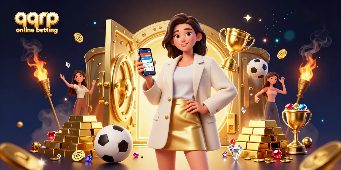 Engage in qqrp online betting with a vibrant scene showcasing a smartphone, sports balls, and gold rewards.