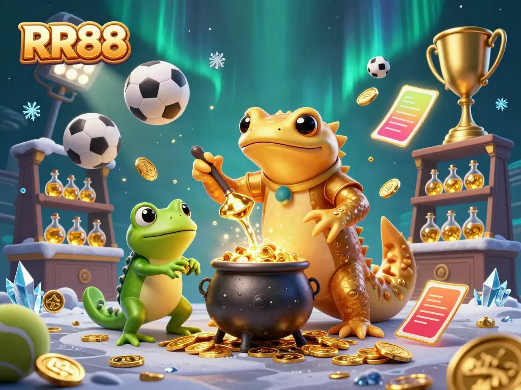 RR88 features an exciting scene with a golden salamander and sports elements creating a vibrant, engaging atmosphere.