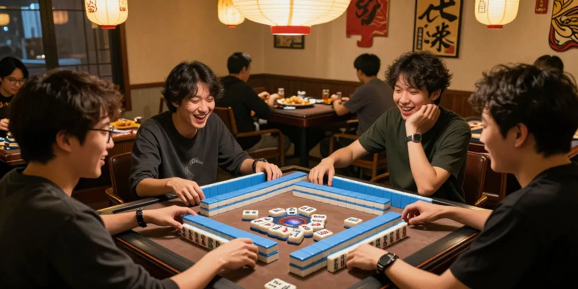 Friends enjoying MAHJONGJP88 hari ini at a colorful gaming table with vibrant tiles and snacks.