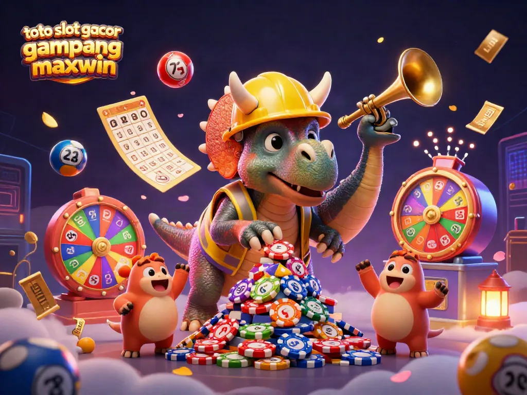 Permainan toto slot gacor gampang maxwin ditampilkan dengan karakter kartun 3D bernuansa kasino.