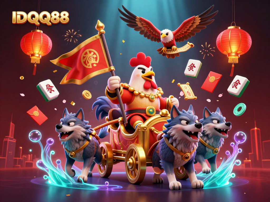 Experience the thrilling games at IDQQ88, featuring a vibrant scene of 3D casino fantasy, celebrating luck and fortune.