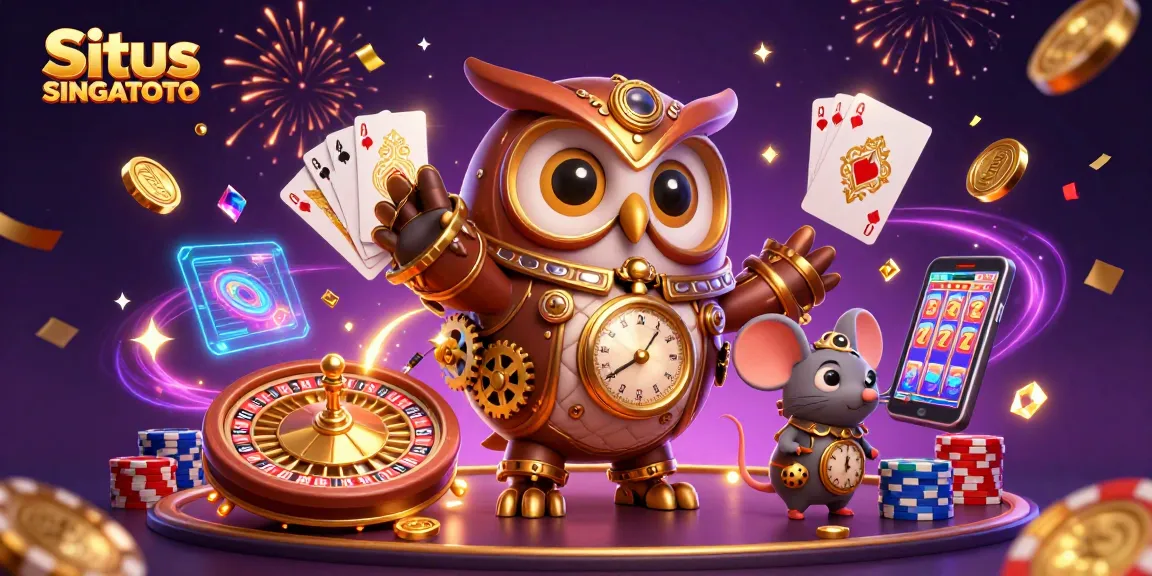 Gambarkan situs SINGATOTO dengan karakter hantu waktu menarik di kasino futuristik.