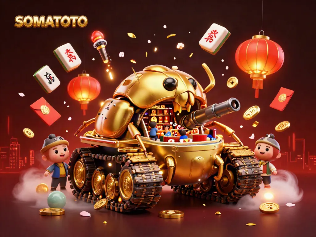 Experience thrilling gameplay at SOMATOTO with a dazzling casino scene inside a golden beetle tank.