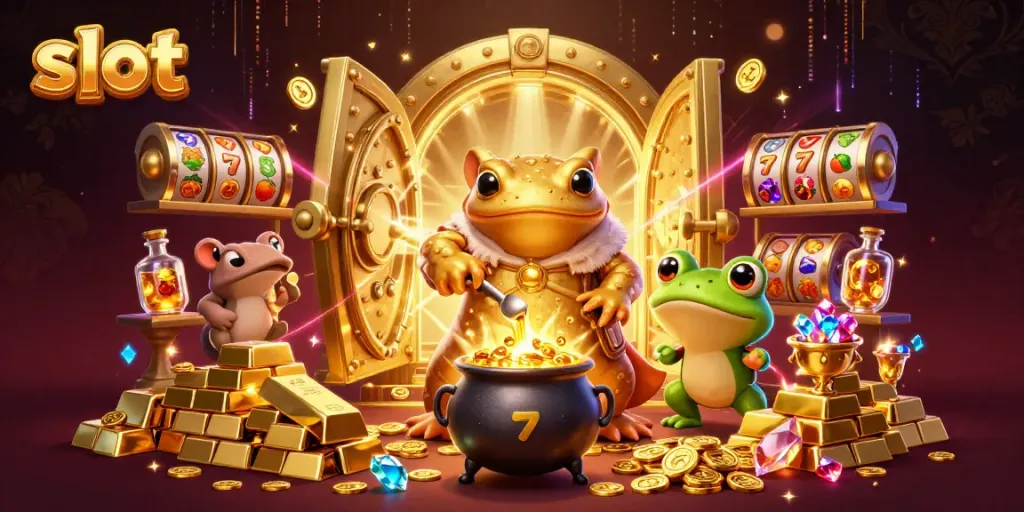 Slot online SLOT188 menampilkan simbol keberuntungan dan harta emas menggiurkan.