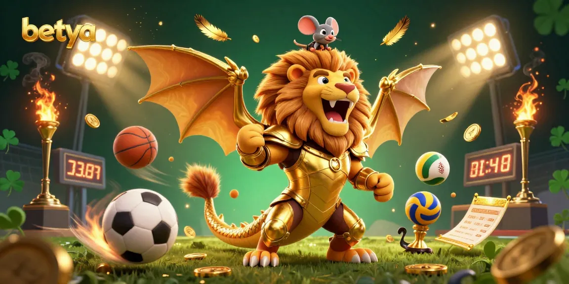 Betya showcases a vibrant sports betting scene with dynamic characters and elements in motion.