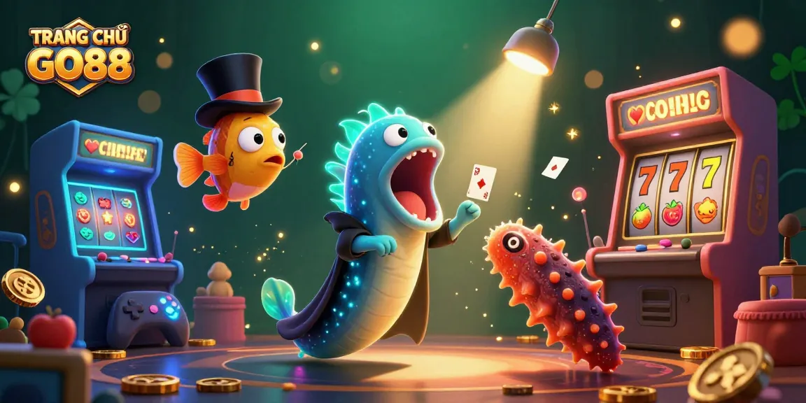 Experience TRANG CHỦ GO88 with lively characters illustrating casino magic and immersive gaming elements.