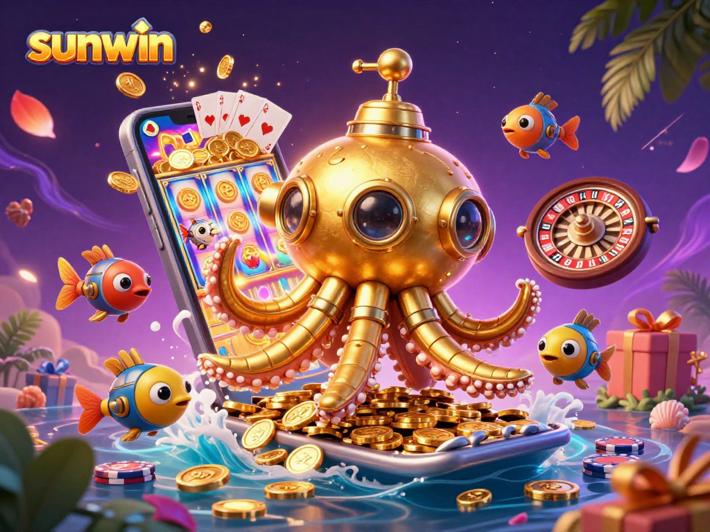 Experience thrilling gameplay with sunwin's vibrant slot action featuring a golden kraken and rich gaming elements.