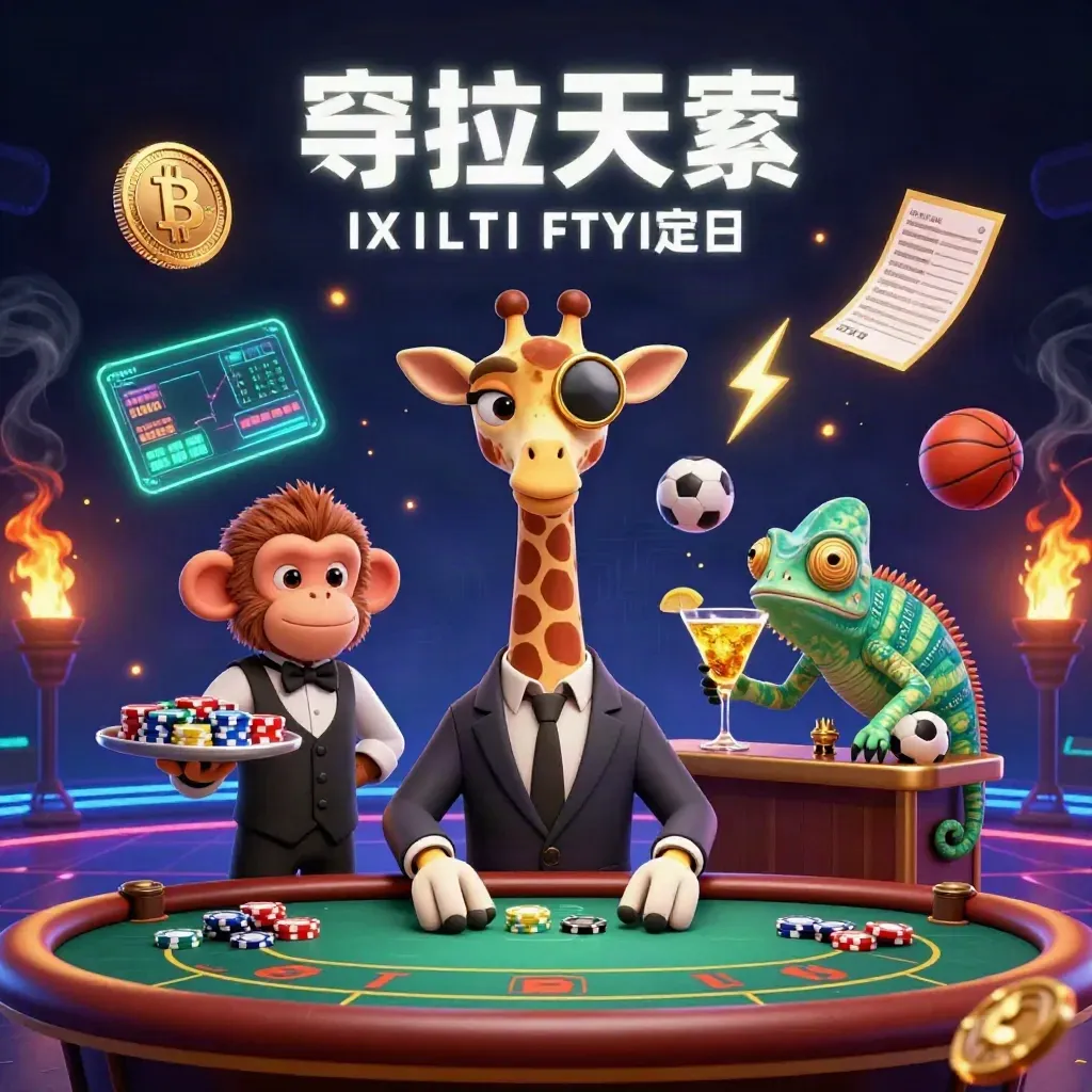 Giraffe poker, monyet valet, dan kameleon bartender di kasino neon dengan koin kripto.