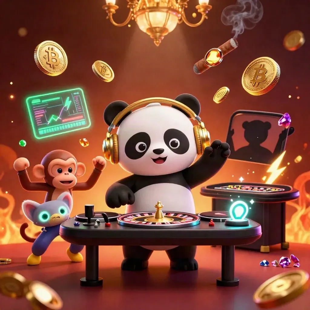 Panda DJ, monyet breakdance, dan kucing glow-stick di meja kasino neon mewah.