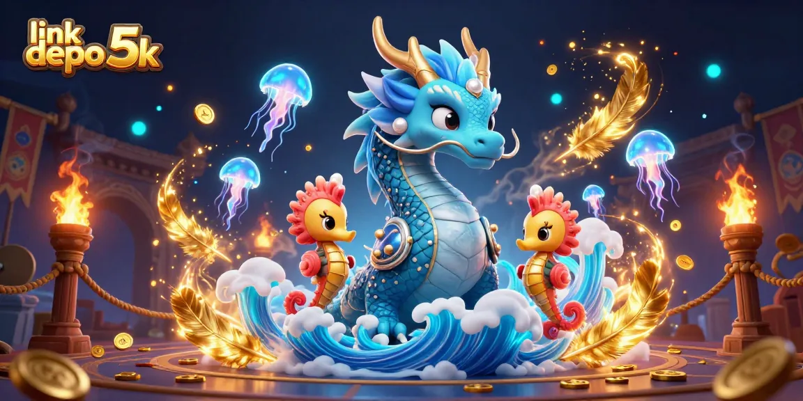 Experience thrilling action with the link depo 5k, featuring a majestic azure dragon and vibrant sea creatures in a dynamic casino setting.