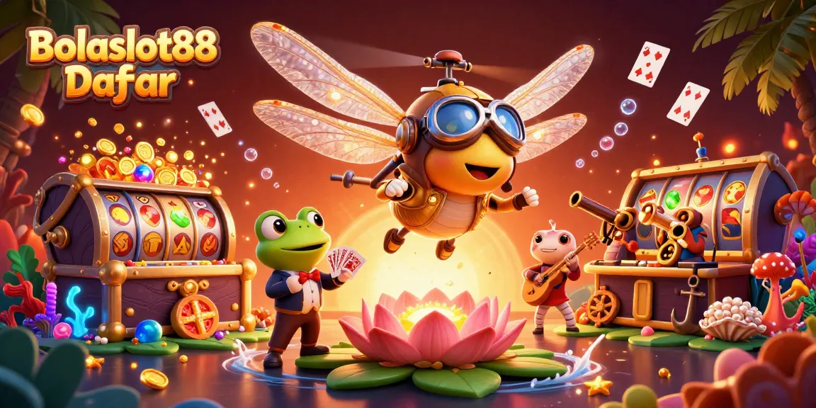 Bolaslot88 Daftar: Engage with vibrant gaming experiences in a magical lily pad casino scene.