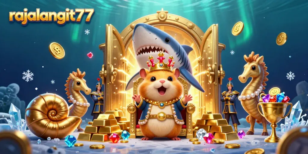 Experience rajalangit77's vibrant casino world featuring a fierce hamster king and overflowing treasures.