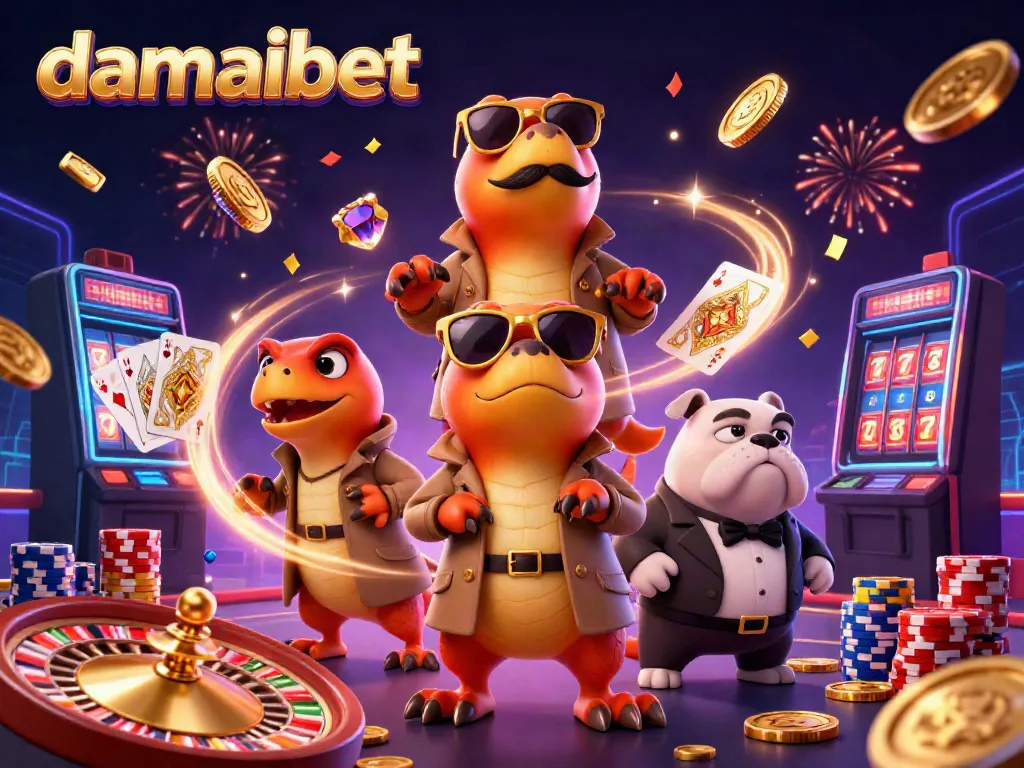 Memenangkan hadiah di damaibet dengan tiga raptor kartun menyamar memasuki lounge VIP kasino