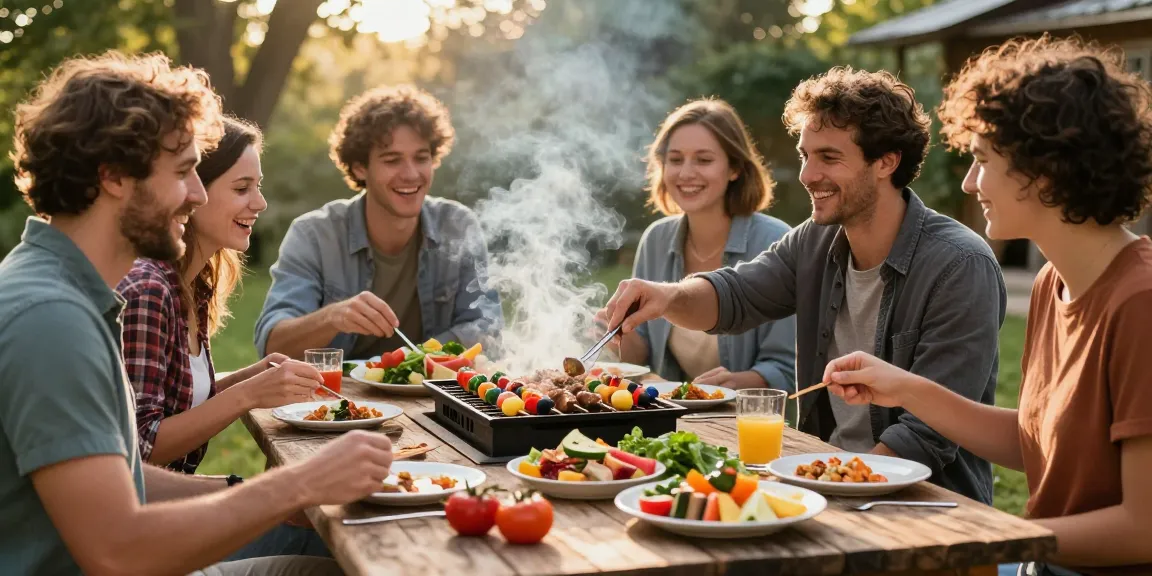 Pesta barbeque luar ruangan dengan teman-teman menikmati hidangan BOS 88 bersama