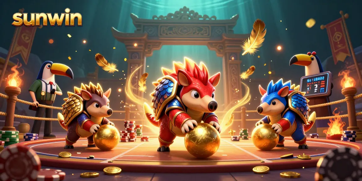 Sunwin pangolins compete in a thrilling casino game with poker chips and vibrant colors.