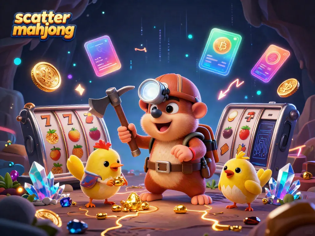 Experience scatter mahjong with thrilling slot reels and vibrant treasures in this dynamic 3D illustration.