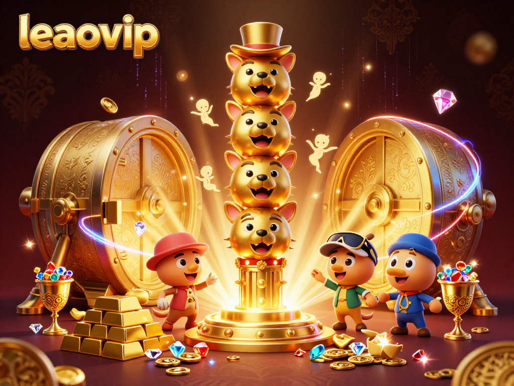 Experience exciting gameplay with leaovip's dynamic casino elements in a vibrant 3D illustration.