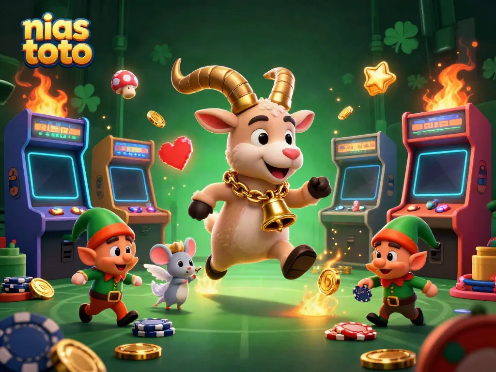 Gambaran karakter nias toto di kasino yang meriah dan menegangkan, dengan chip poker yang dicuri.