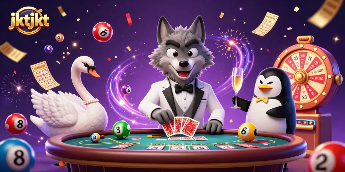 Gambar jktjkt menampilkan serigala, angsa, dan penguin beraksi di meja baccarat dengan lotere yang dinamis.