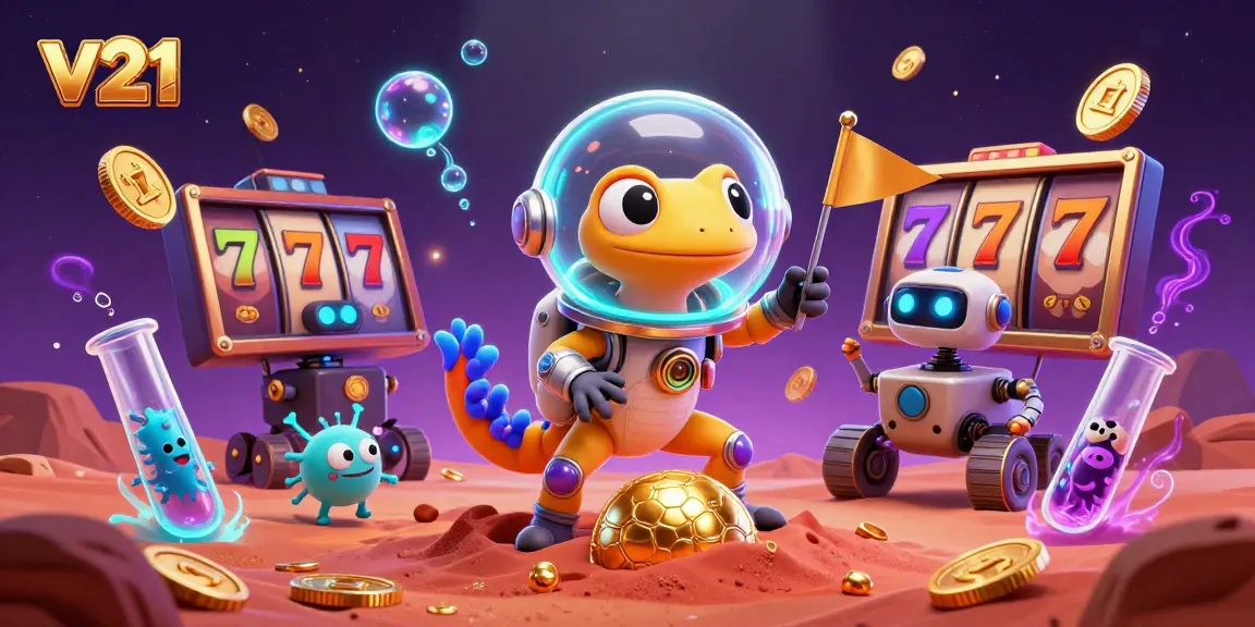 Memainkan slot v21 dan merayakan kemenangan dengan karakter unik di kasino luar angkasa.