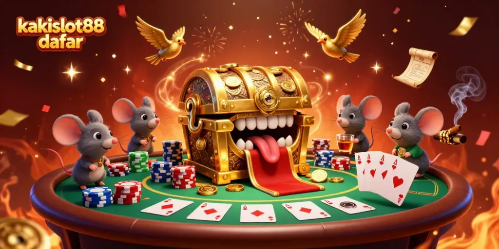 Mengalami keseruan di kakislot88 daftar dengan harta karun 3D dan chip poker berwarna-warni.