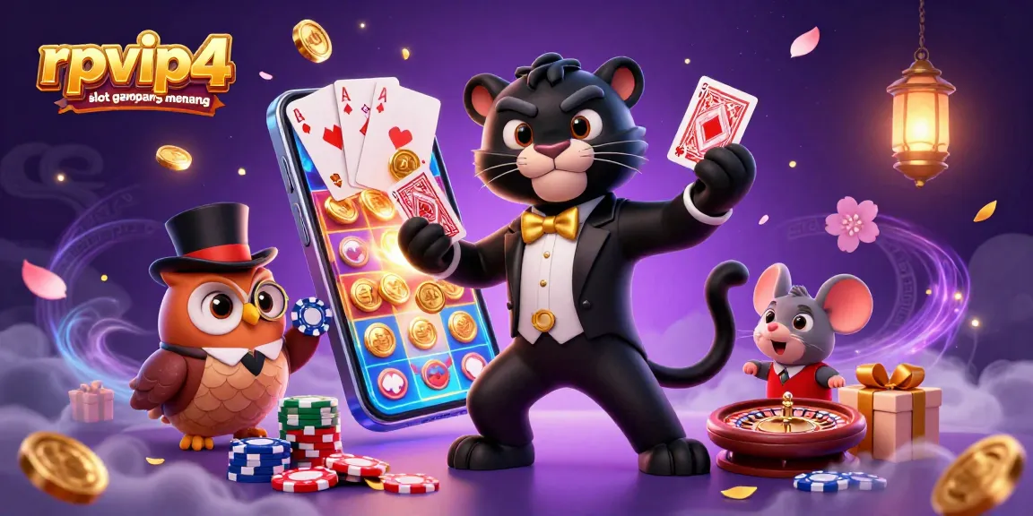 Experience the thrill of rpvip4 slot gampang menang amidst lively casino action featuring a tuxedo-clad panther and charming characters.