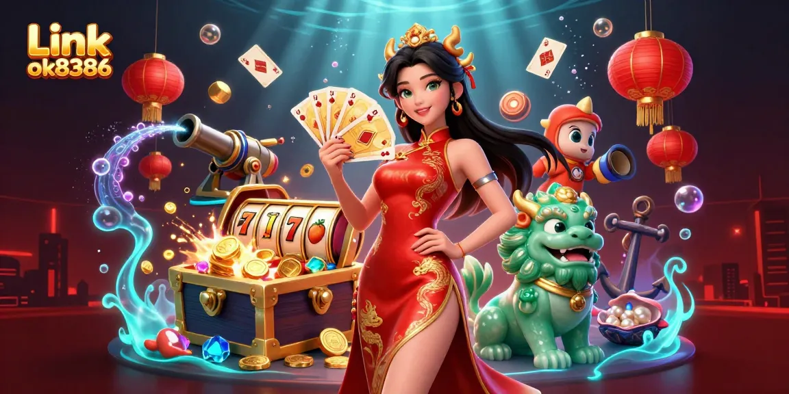 Experience the vibrant excitement of Link ok8386 with a captivating 3D casino scene featuring rich colors and dynamic elements.