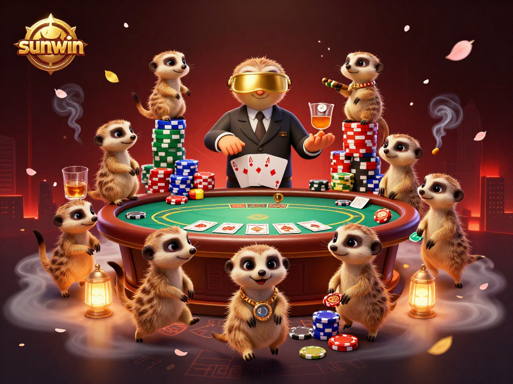 Experience the excitement of sunwin casino with meerkats engaging in thrilling poker action.