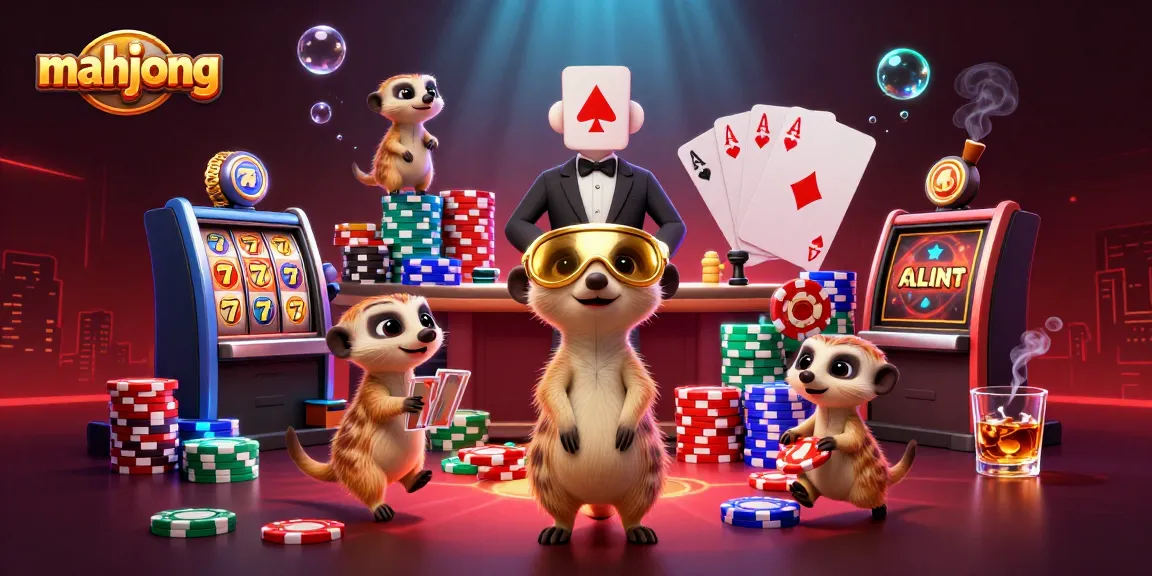 Experience thrilling mahjong gameplay with lively meerkats in this vibrant casino scene