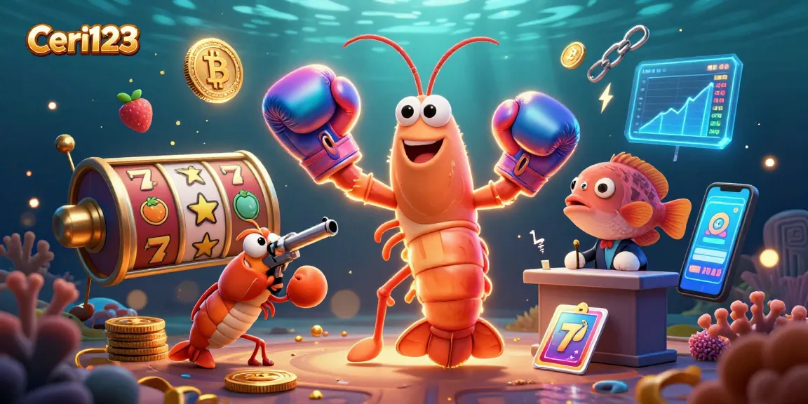 Ceri123 players spin slot reels with vibrant digital elements and marine characters in a casino adventure.