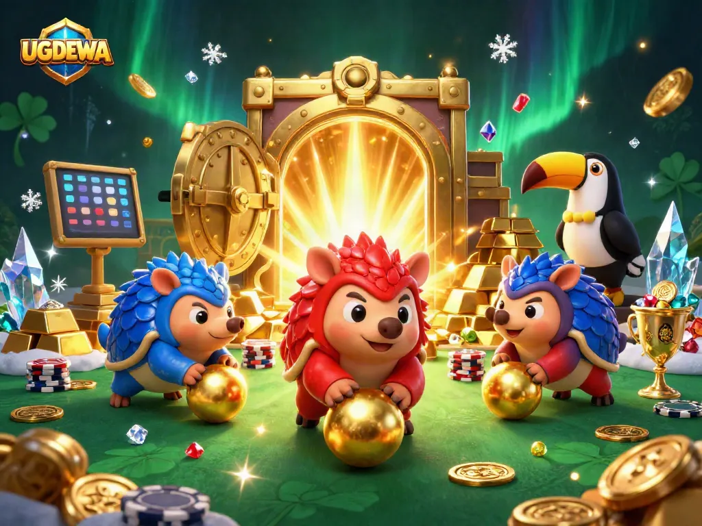 Experience the excitement of UGDEWA gaming with colorful pangolins and vibrant casino elements.