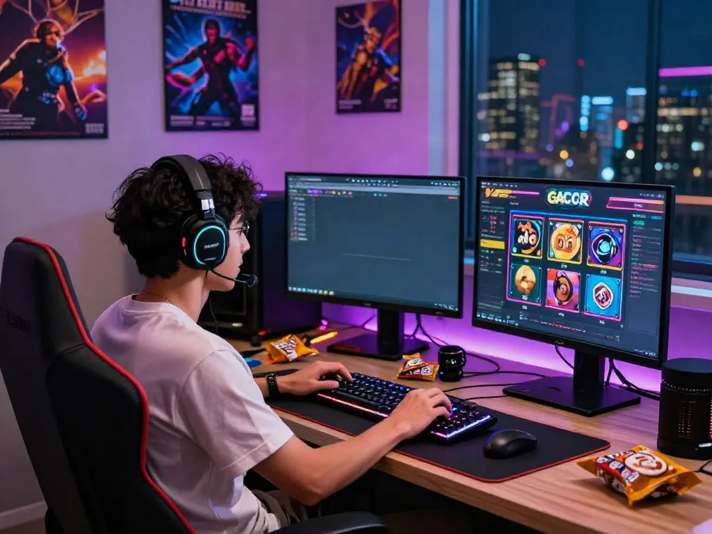 Exciting slot gacor gaming scene with player engaged at colorful game setup.