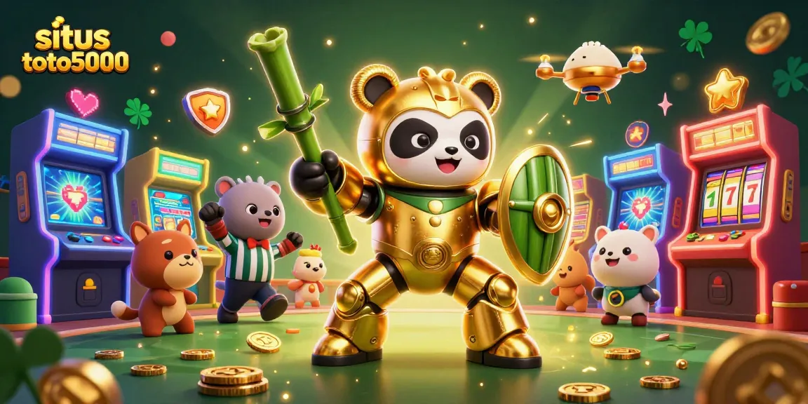 Experience the excitement of situs toto5000 with a colorful 3D illustration of a panda in a mech suit.