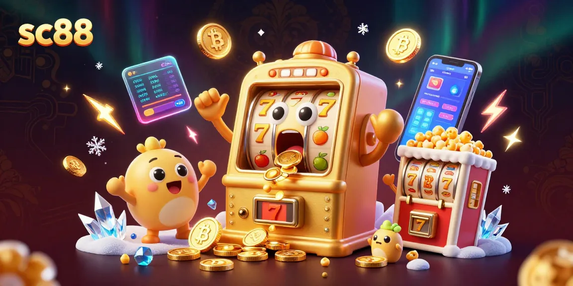 Spin the sc88 slot machine to win big with coins pouring out as smaller slots cheer!
