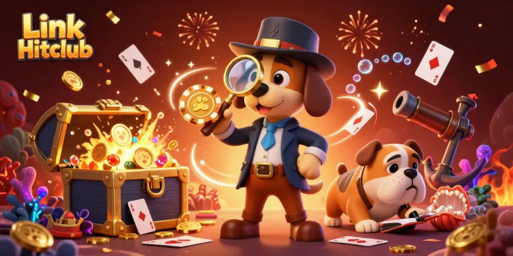 Engage in treasure hunting through vibrant Link Hitclub scenes with gold coins and poker chips.