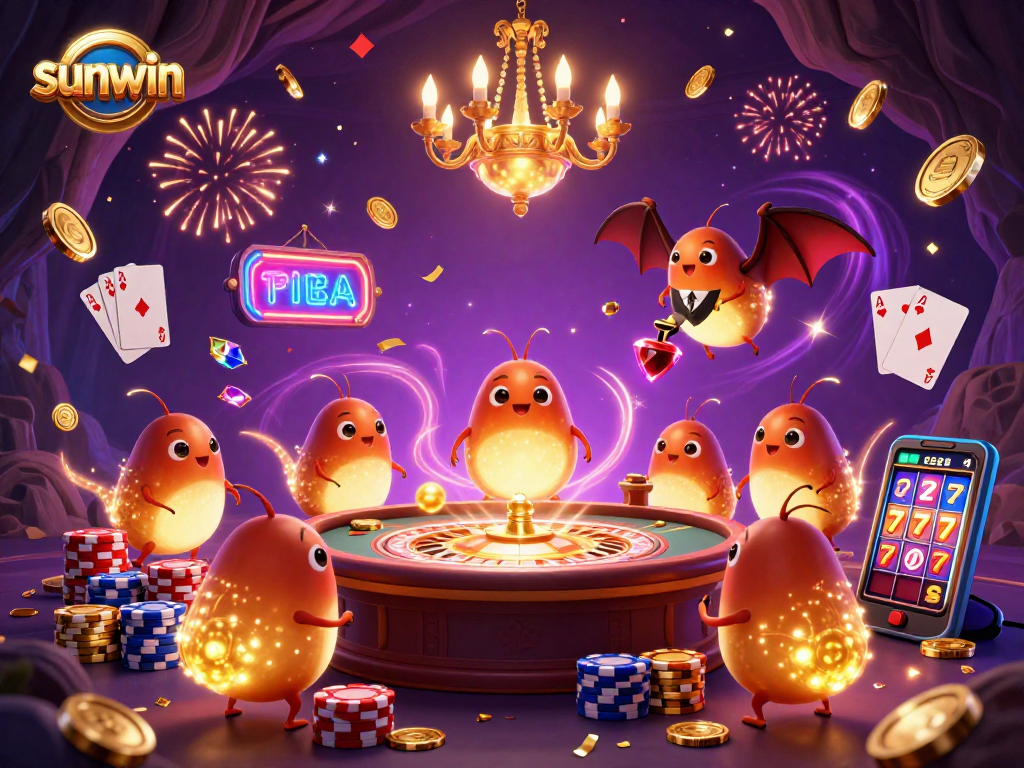 Experience the sunwin casino magic, where glowworms create luminescent highlights amidst a vibrant gaming scene.