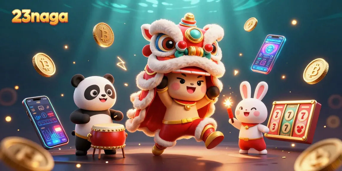 Level up your game with 23naga's vibrant casino tips amidst a lively 3D illustration.