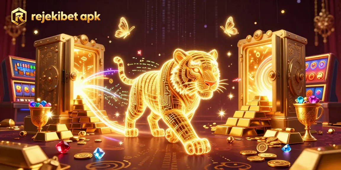 Experience thrilling gameplay with rejekibet apk, featuring a golden tiger in a vibrant casino landscape.