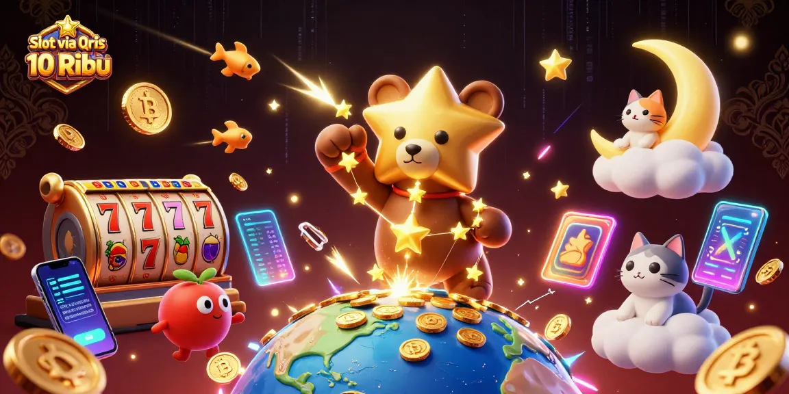 Experience the thrill of winning with Slot via Qris 10 Ribu in this dazzling casino scene.